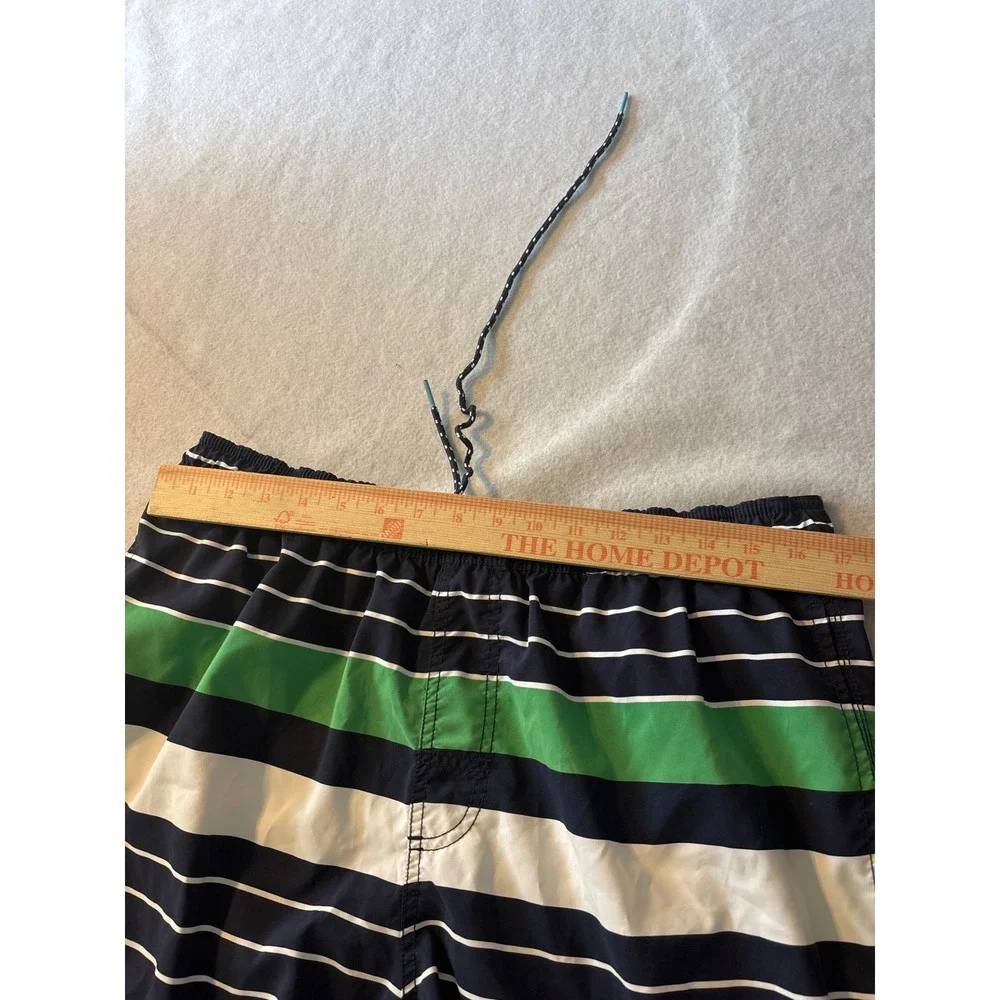 Tommy Hilfiger Mens Striped Swim Trunks Navy Blue‎ Green Board Shorts Large